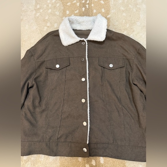 SHEIN brown white fuzzy shacket women’s size large - Picture 3 of 8